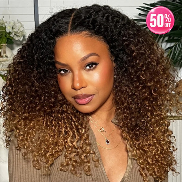 Ombre Brown "Mini Knotless" 13x6 HD Lace Super Pre-plucked Hairline 250% Density Wig - Kinky Curly