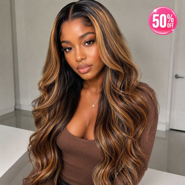Swiss Lace 360 Highlight Pre-Plucked Human Hair Wig with INVISIBLE ADJUSTABLE STRAP