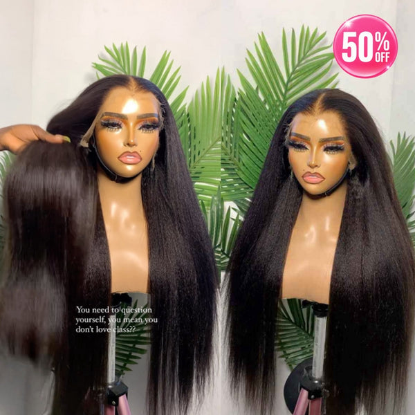 "Mini Knotless"13X6 SUPER Pre-Plucked Custom Hairline Kinky Straight Wig