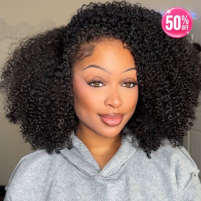 “Mini-Knotless” 9X6 Drawstring Swiss Lace Kinky Curly Wig