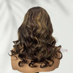 Light Brown Highlight Lace Front Wavy Bob Fake Scalp Wigs