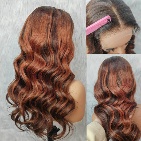 5X5/13X6 HD Lace Wig Ginger Brown Highlight Body Wave