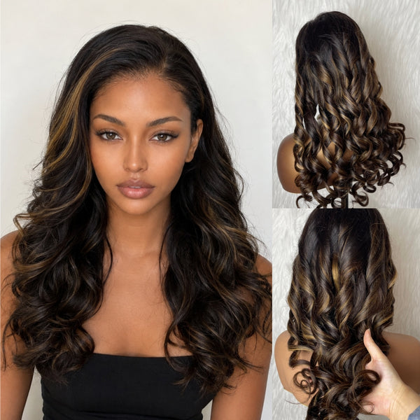 13x6 Fitted Cap Glueless HD Lace Ombre Highlight Wavy Wig