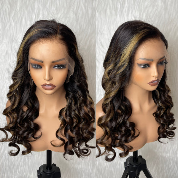 13x6 Fitted Cap Glueless HD Lace Ombre Highlight Wavy Wig