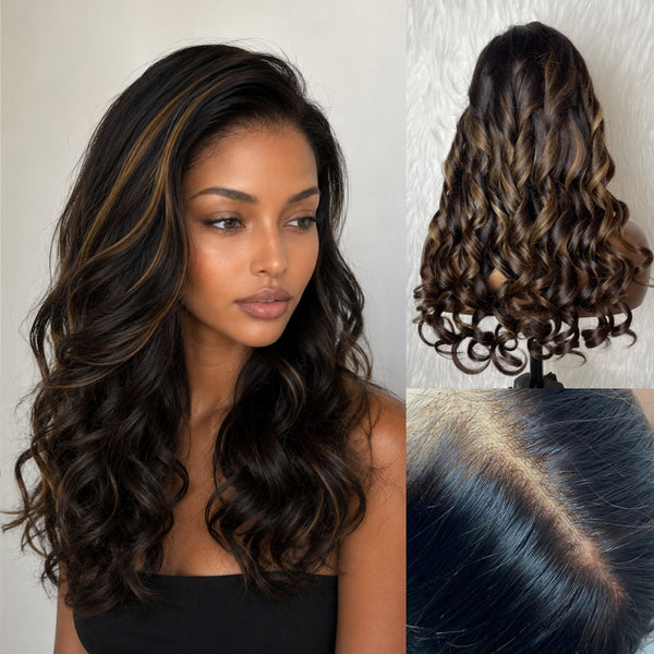 13x6 Fitted Cap Glueless HD Lace Ombre Highlight Wavy Wig