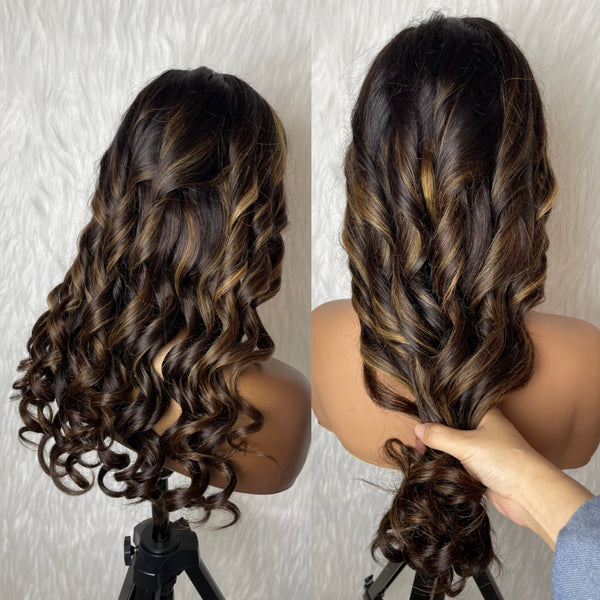 13x6 Fitted Cap Glueless HD Lace Ombre Highlight Wavy Wig