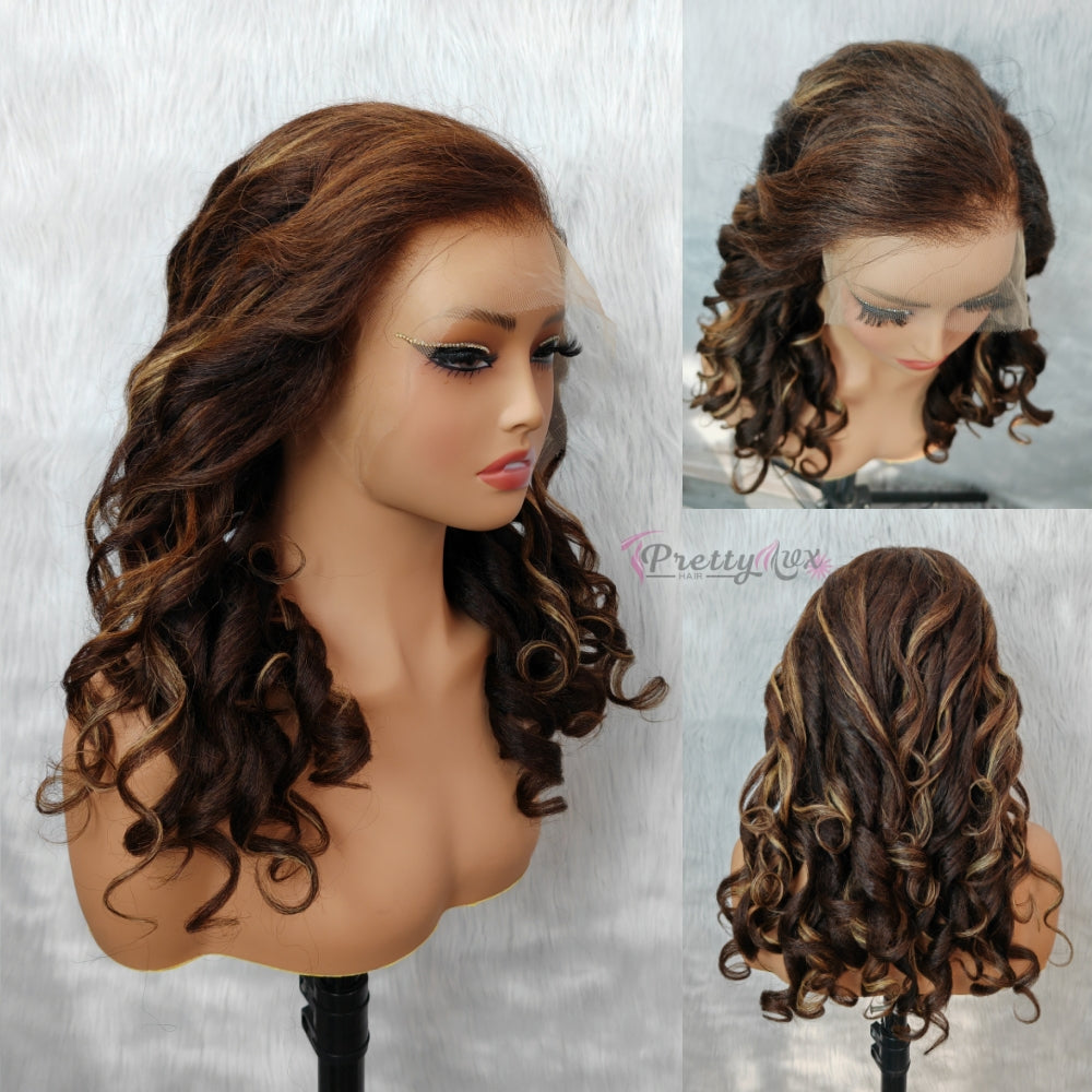 "Mini Knotless" 13x6 HD Lace Super Pre-plucked Hairline 250% Density Wig Highlight Kinky Wave