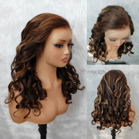 "Mini Knotless" 13x6 HD Lace Super Pre-plucked Hairline 250% Density Wig Highlight Kinky Wave