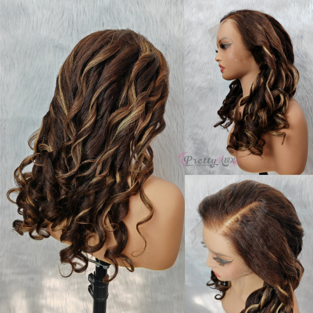 "Mini Knotless" 13x6 HD Lace Super Pre-plucked Hairline 250% Density Wig Highlight Kinky Wave