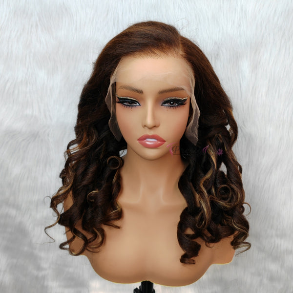 "Mini Knotless" 13x6 HD Lace Super Pre-plucked Hairline 250% Density Wig Highlight Kinky Wave