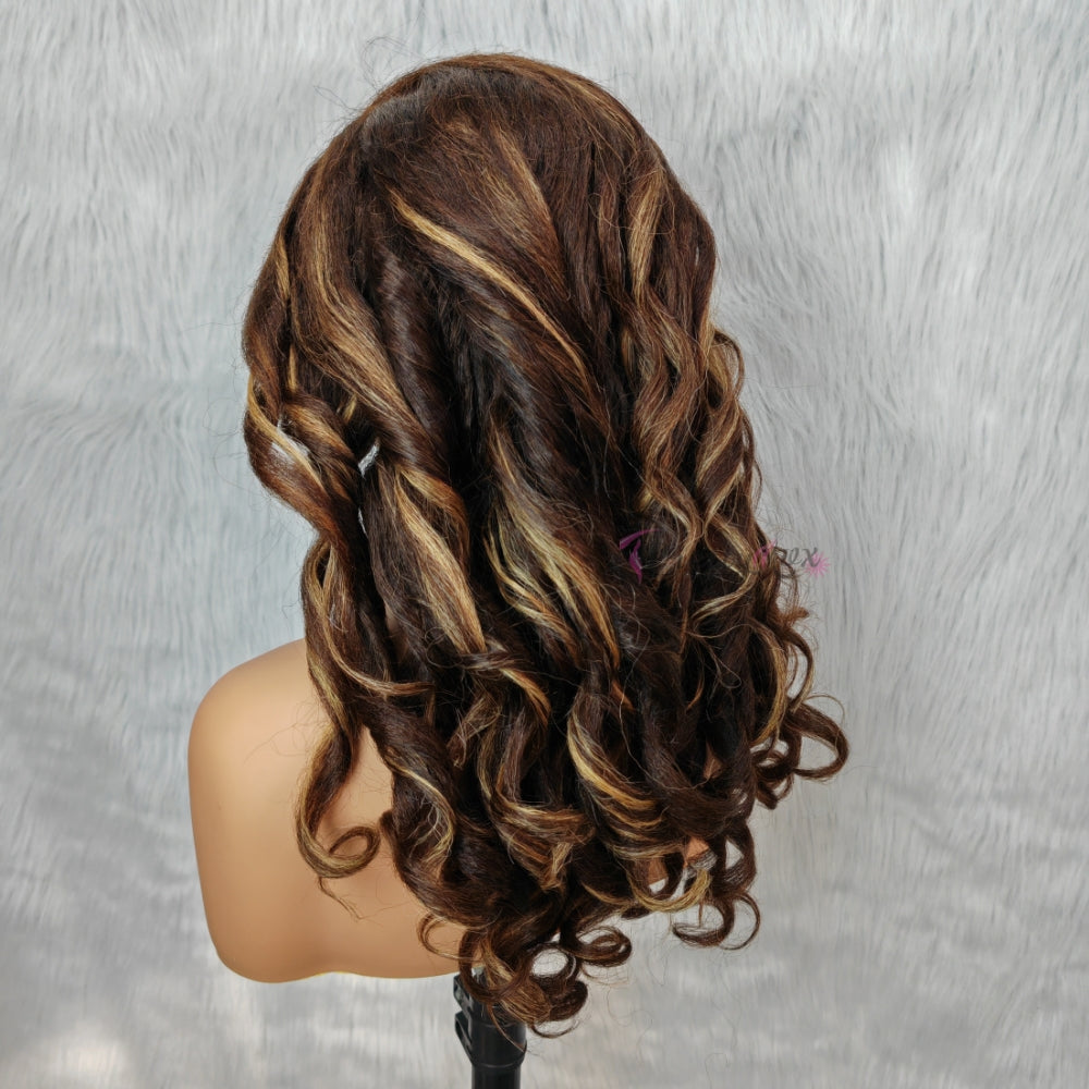 "Mini Knotless" 13x6 HD Lace Super Pre-plucked Hairline 250% Density Wig Highlight Kinky Wave