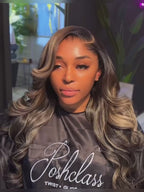Pre-curled Pre-Lux PRESHAPED Natural Hairline 13x6 Lace Side Parting Highlight Color Body Wave Wavy Wig