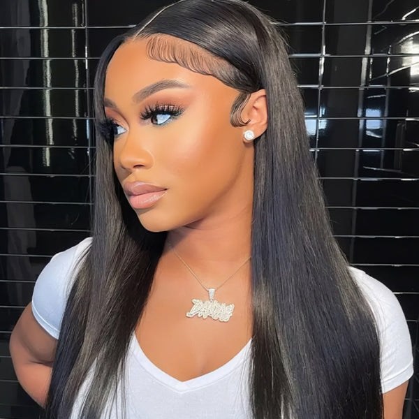13x6 Full Frontal Drawstring  Pre-Cut Swiss Lace Closure Wig - Straight