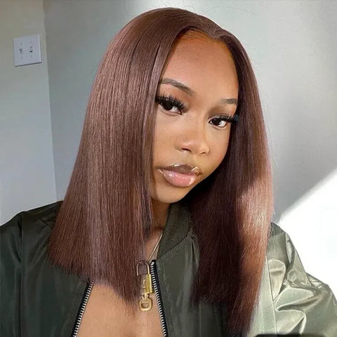 "Mini Knotless" 13x6 HD Lace Super Pre-plucked Hairline Chocolate Brown 250% Density Wig - Bob
