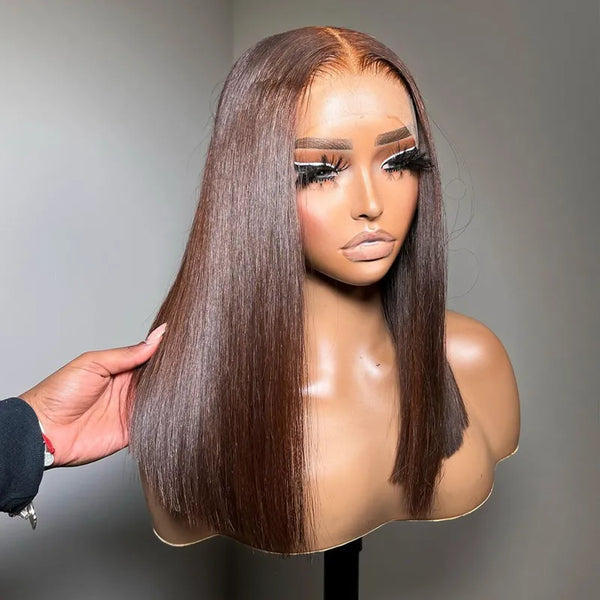 "Mini Knotless" 13x6 HD Lace Super Pre-plucked Hairline Chocolate Brown 250% Density Wig - Bob