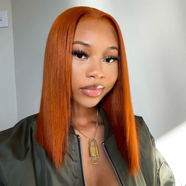 13X4/13X6 Lace Front Pre-plucked Hairline Ginger 250% Density Wig - Straight Bob