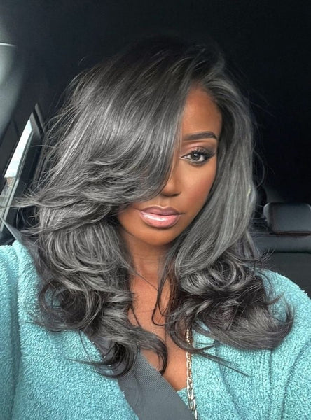 【Lux Customization】Grey Wig Salt and Pepper 13X6 Swiss Lace Front Layered Wavy Wig