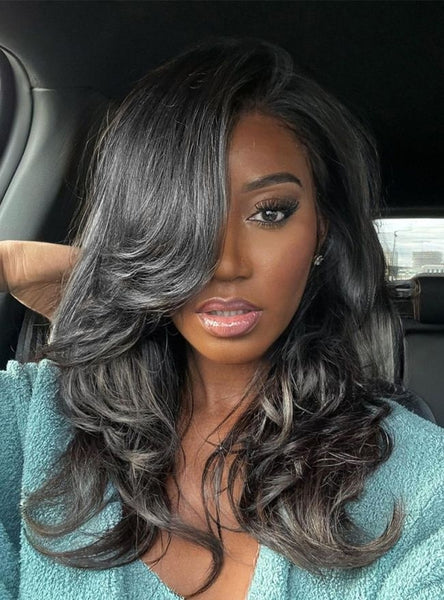 【Lux Customization】Grey Wig Salt and Pepper 13X6 Swiss Lace Front Layered Wavy Wig