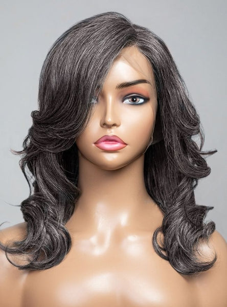 【Lux Customization】Grey Wig Salt and Pepper 13X6 Swiss Lace Front Layered Wavy Wig