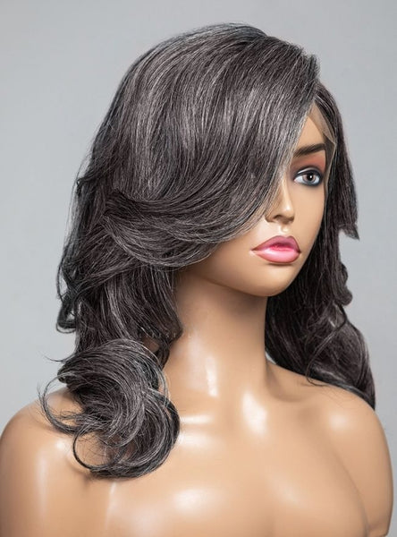 【Lux Customization】Grey Wig Salt and Pepper 13X6 Swiss Lace Front Layered Wavy Wig