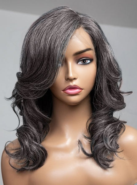 【Lux Customization】Grey Wig Salt and Pepper 13X6 Swiss Lace Front Layered Wavy Wig