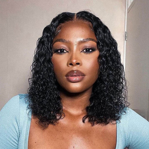 Water Wave Bob Wig Lace Front Fake Scalp Wigs