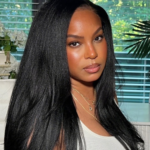 13x6 Full Frontal Drawstring  Pre-Cut Swiss Lace Closure Wig - Light Yaki Straight