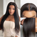 Upgraded Full Lace Wig (All Lace No Mesh) Super Pre-plucked Swiss Lace Human Hair Wig with Invisible Strap Yaki Straight