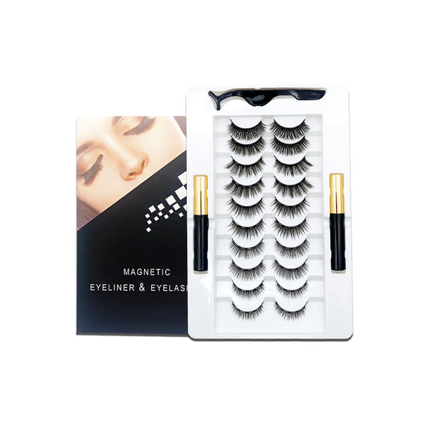 OHSHEELA 10 Pairs Magnetic Eyelashes and Eyeliner Set Glue-free Eyelash