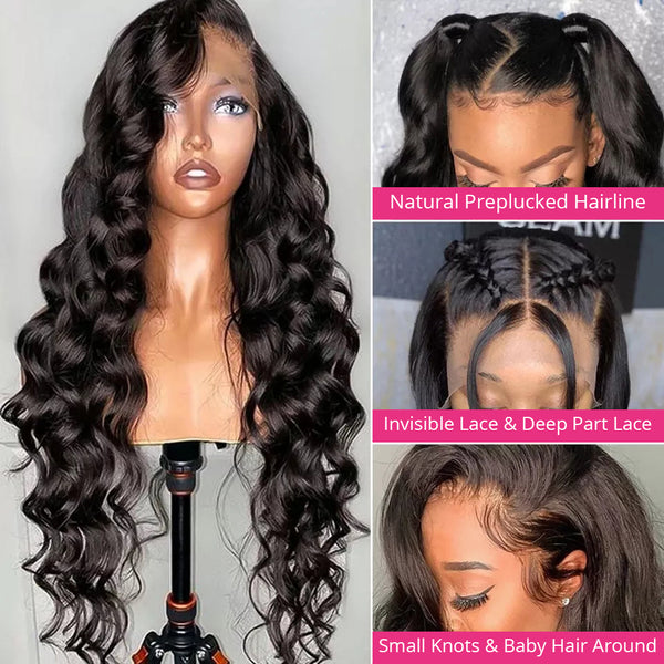 Loose Wave 360 Lace Frontal Wig Human Hair New Preplucked Hairline