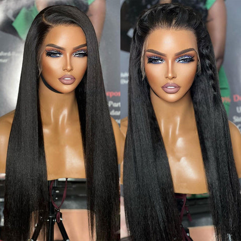 SUPER Pre-Plucked Swiss Lace Custom Hairline Yaki Straight Lace Wig