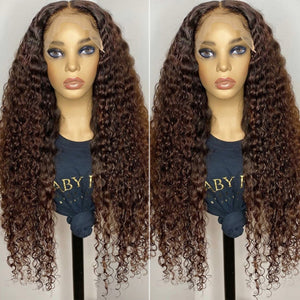 SUPER Pre-Plucked  Chocolate Brown Curly Lace Wig