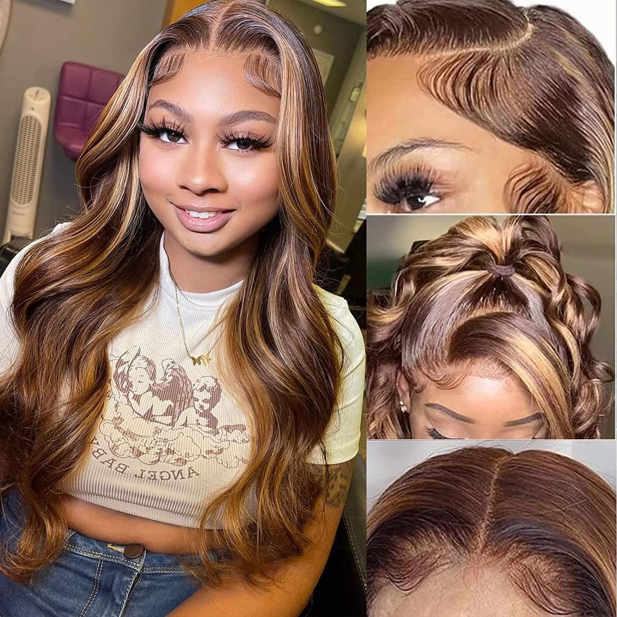 Swiss Lace 360 Highlight Pre-Plucked Human Hair Wig with INVISIBLE ADJUSTABLE STRAP