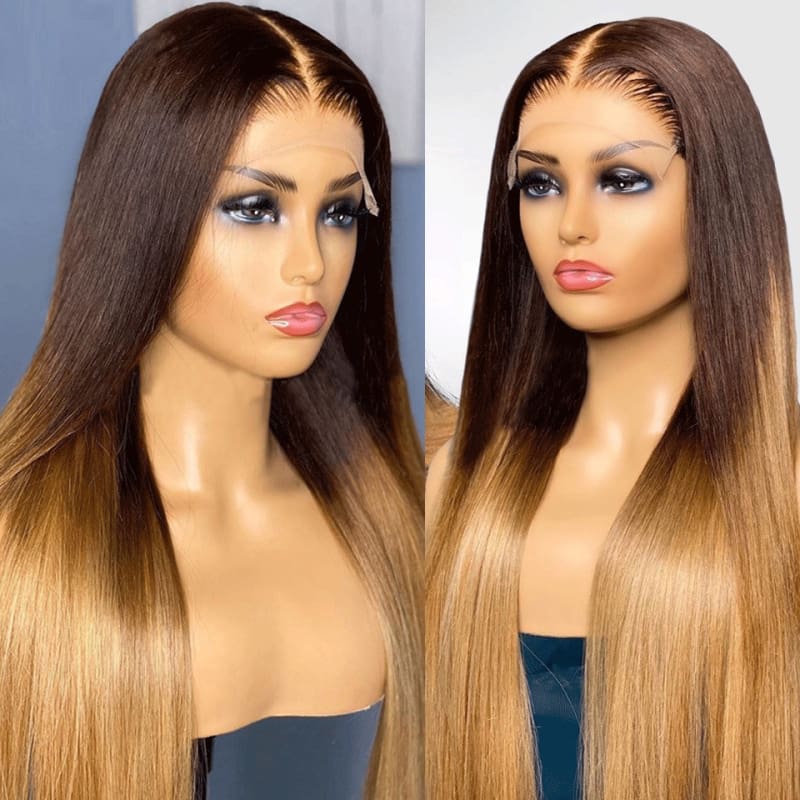 Brown Blonde Ombre Straight Lace Frontal Wig