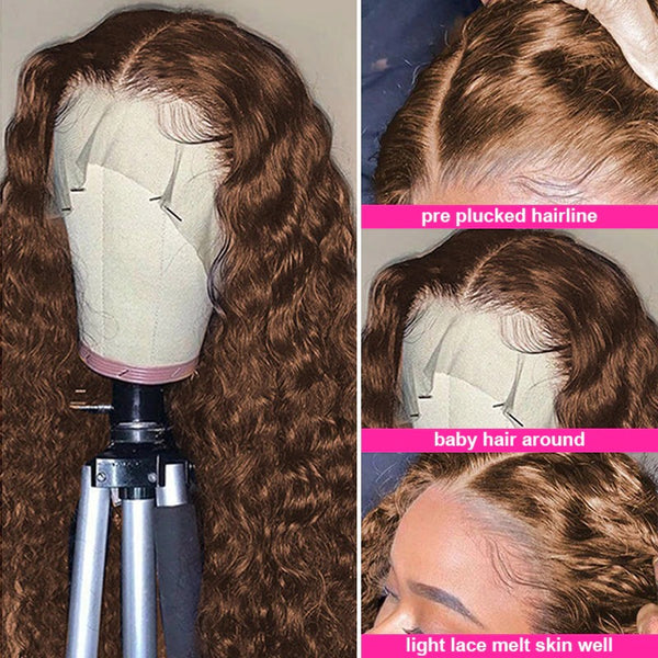 SUPER Pre-Plucked  Chocolate Brown Curly Lace Wig