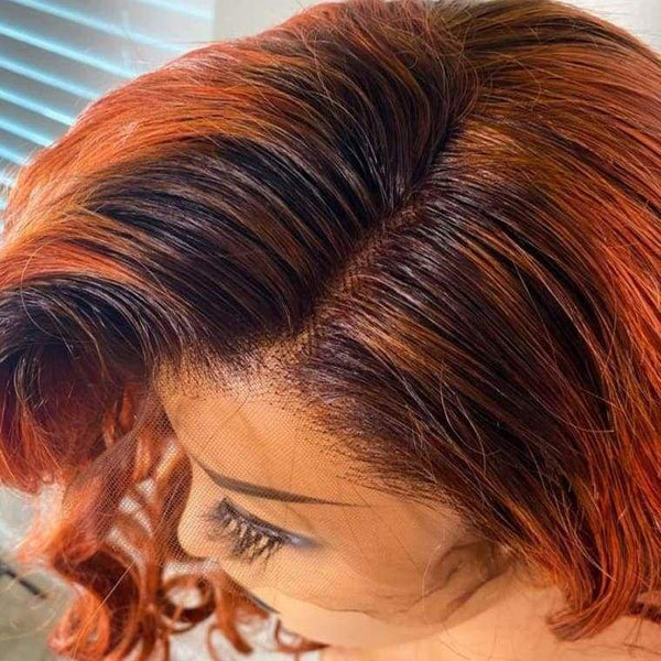 Auburn Ombre Transparent Fake Scalp Lace Front Wig