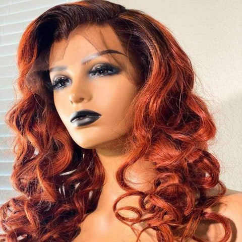 Auburn Ombre Transparent Fake Scalp Lace Front Wig