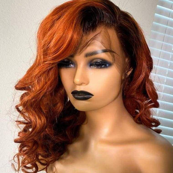 Auburn Ombre Transparent Fake Scalp Lace Front Wig