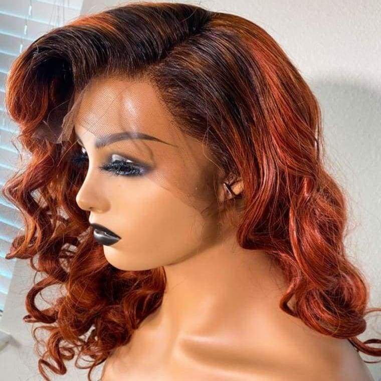 Auburn Ombre Transparent Fake Scalp Lace Front Wig