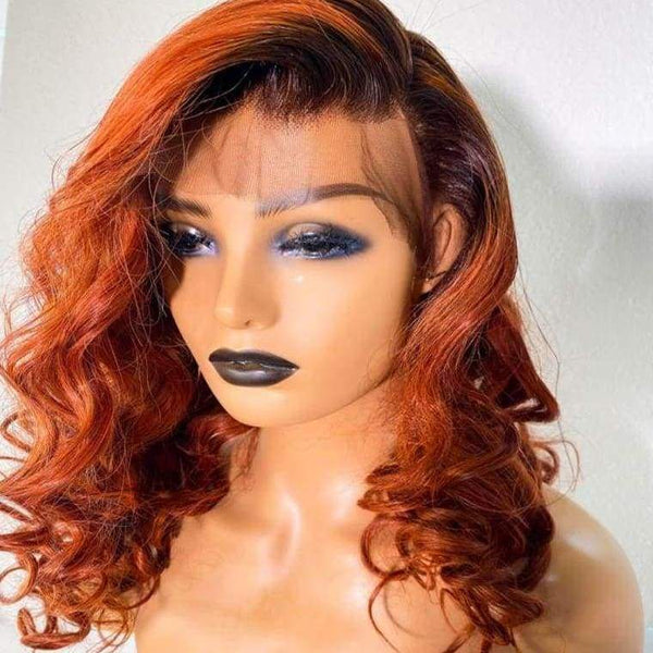 Auburn Ombre Transparent Fake Scalp Lace Front Wig