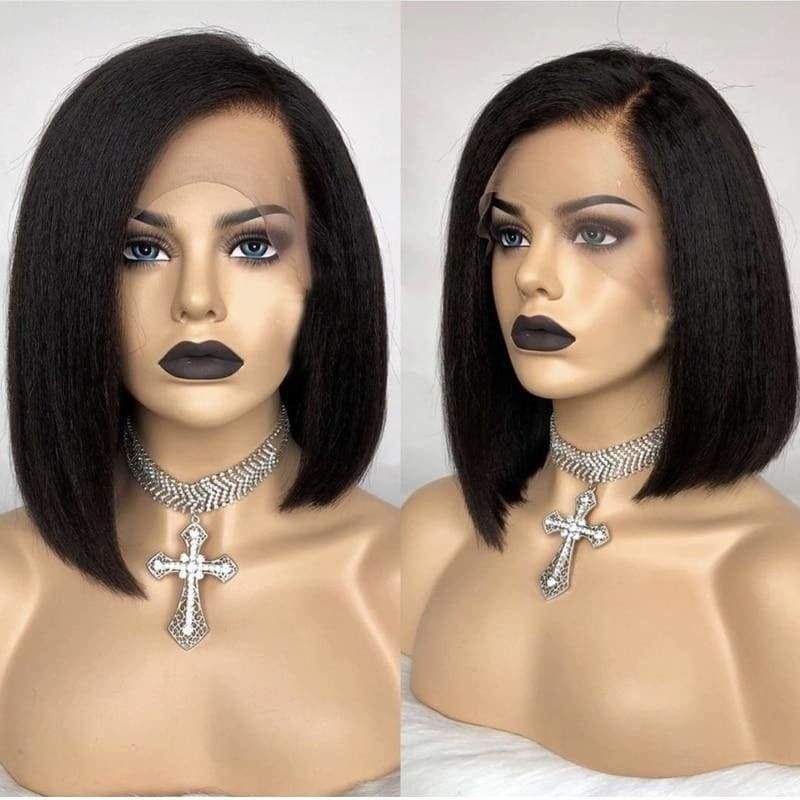 GORGEOUS SIDE PART SHORT CUT FRONTAL LACE WIG LIGHT YAKI