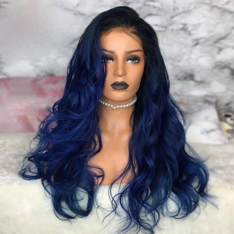 Navy Blue Ombre Transparent Fake Scalp Lace Front Wig