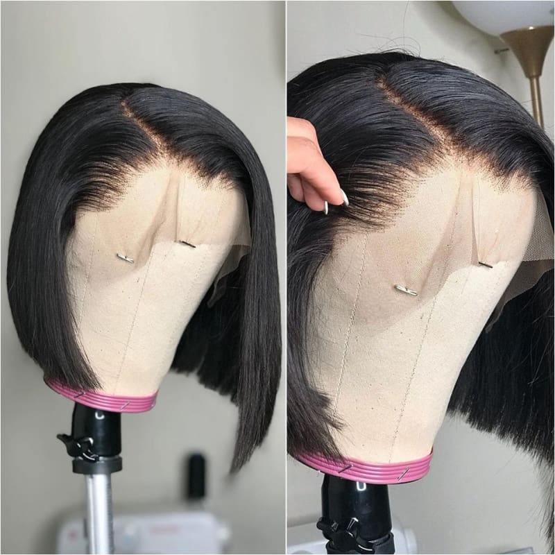 Silk Press Straight 360 Lace Frontal Pre-plucked Virgin Human Hair Bob Wig