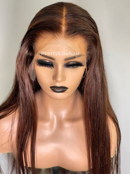 SUPER PRE-PLUCKED INVISIBLE SCALP BROWN LACE WIG STRAIGHT