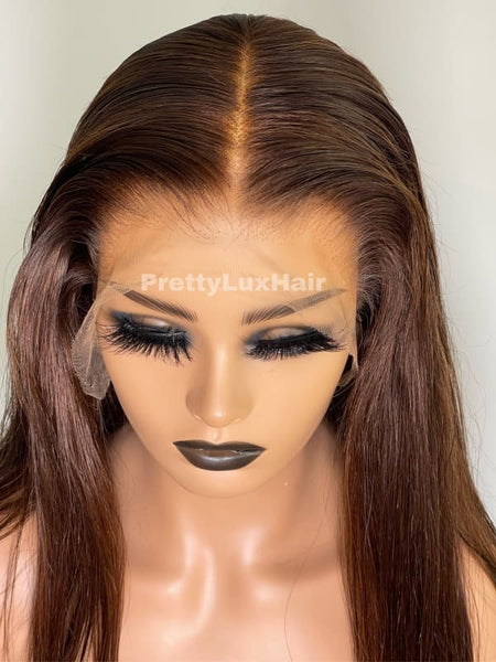 SUPER PRE-PLUCKED INVISIBLE SCALP BROWN LACE WIG STRAIGHT