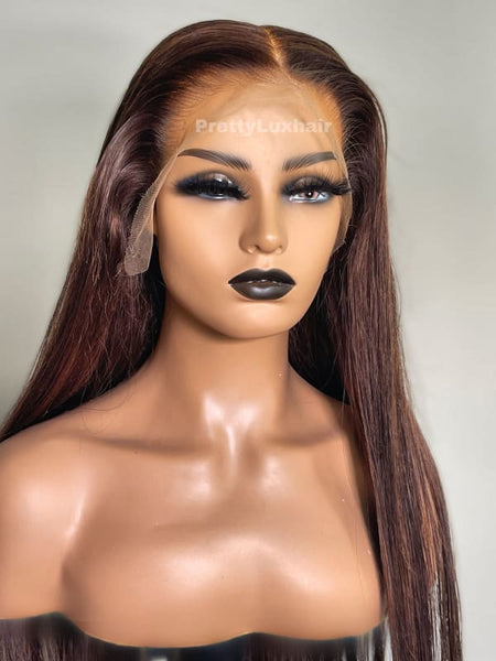 SUPER PRE-PLUCKED INVISIBLE SCALP BROWN LACE WIG STRAIGHT