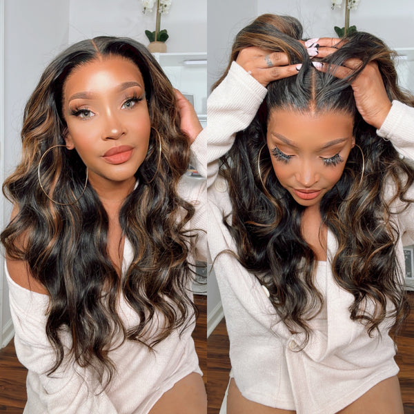 SUPER Pre-Plucked Hairline Swiss Lace Chunky Honey Brown Highlights Lace Wig