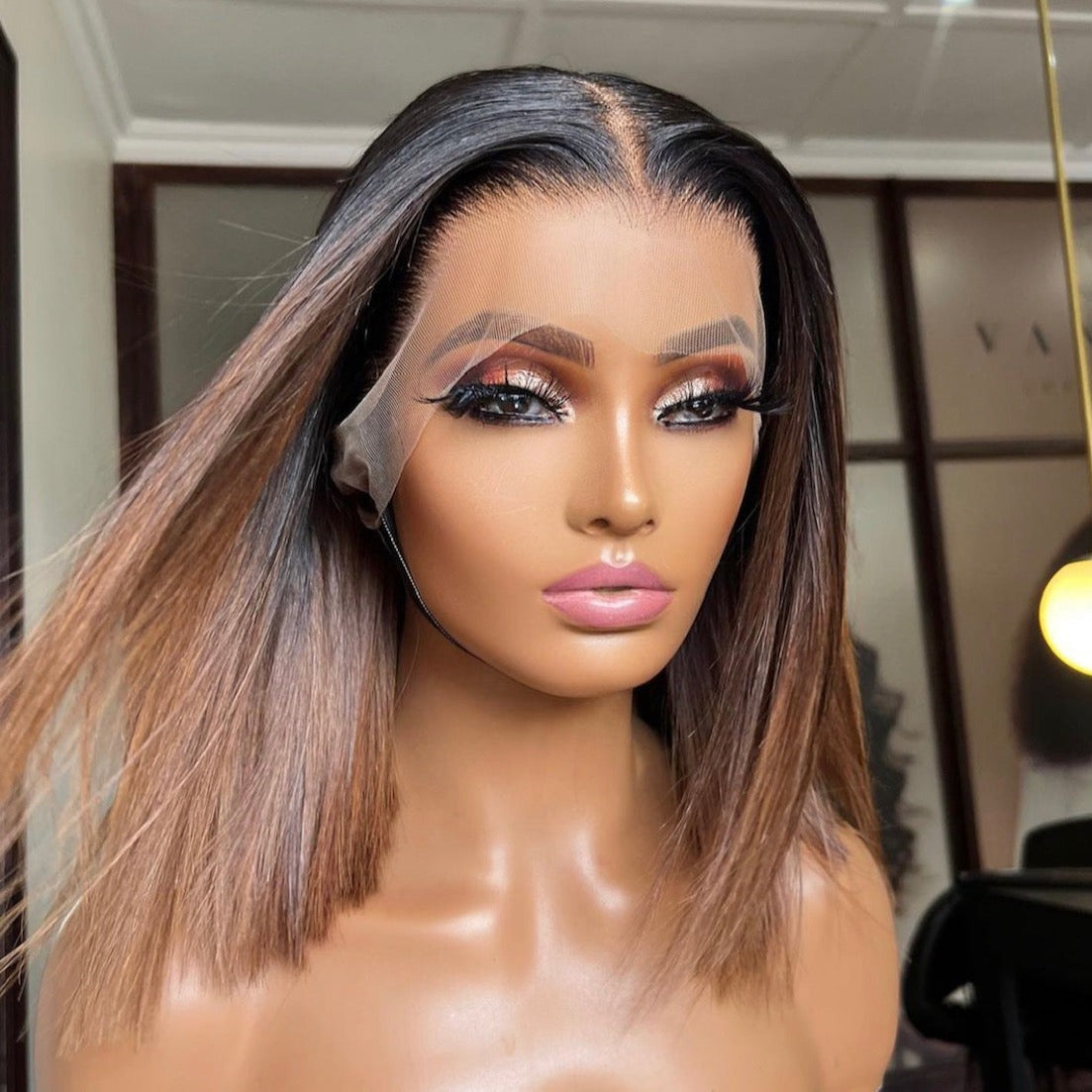 SUPER Pre-Plucked Custom Hairline Lace Ombre Brown Bob Wig