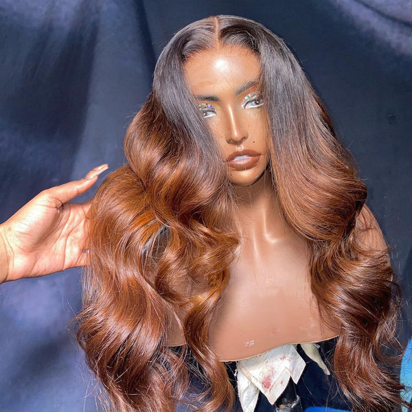 SUPER Pre-Plucked Hairline Swiss Lace Ombre Brown Wavy Lace Wig