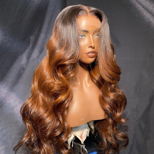 SUPER Pre-Plucked Hairline Swiss Lace Ombre Brown Wavy Lace Wig